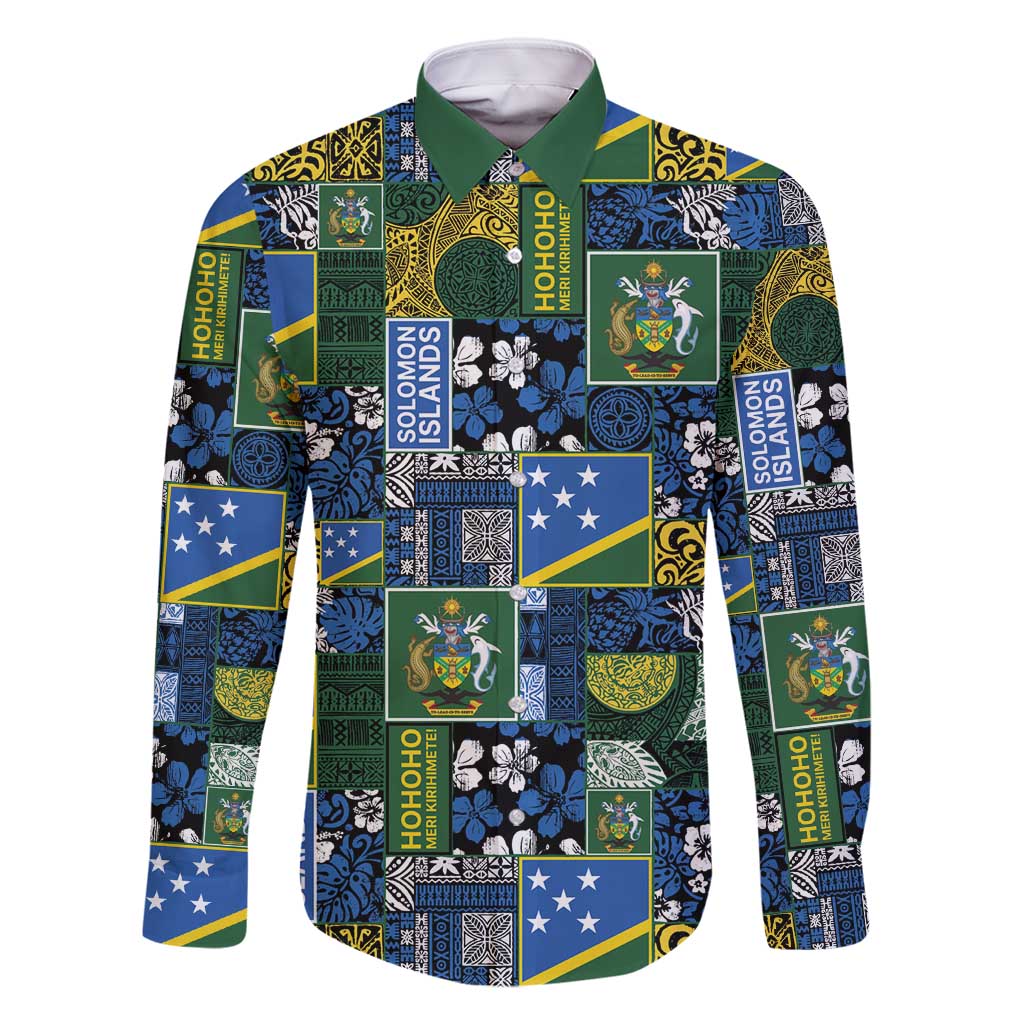 Solomon Islands Meri Kirihimete Family Matching Long Sleeve Bodycon Dress and Hawaiian Shirt Pacific Patchwork Xmas Vibes - Polynesian Pride