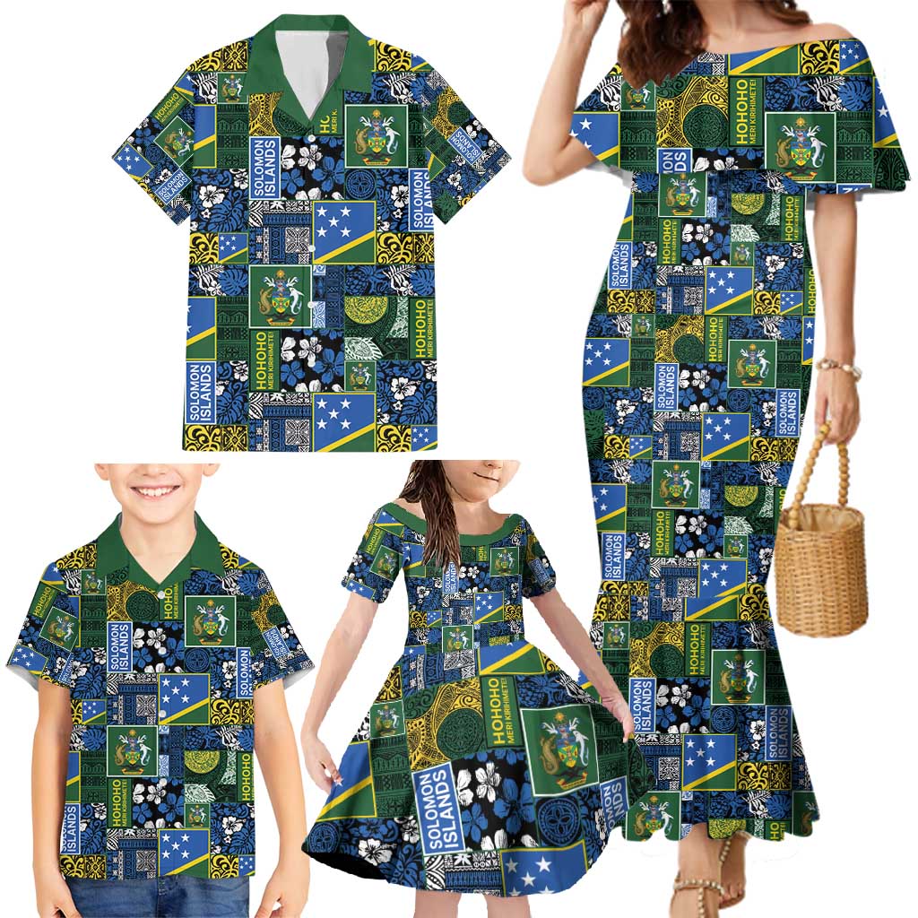 Solomon Islands Meri Kirihimete Family Matching Mermaid Dress and Hawaiian Shirt Pacific Patchwork Xmas Vibes - Polynesian Pride
