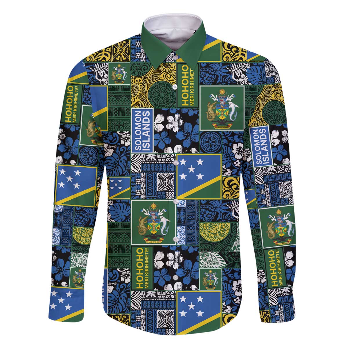 Solomon Islands Meri Kirihimete Family Matching Off The Shoulder Long Sleeve Dress and Hawaiian Shirt Pacific Patchwork Xmas Vibes - Polynesian Pride