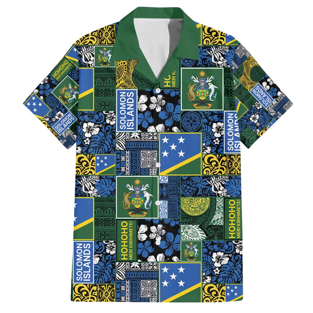 Solomon Islands Meri Kirihimete Family Matching Off Shoulder Short Dress and Hawaiian Shirt Pacific Patchwork Xmas Vibes - Polynesian Pride