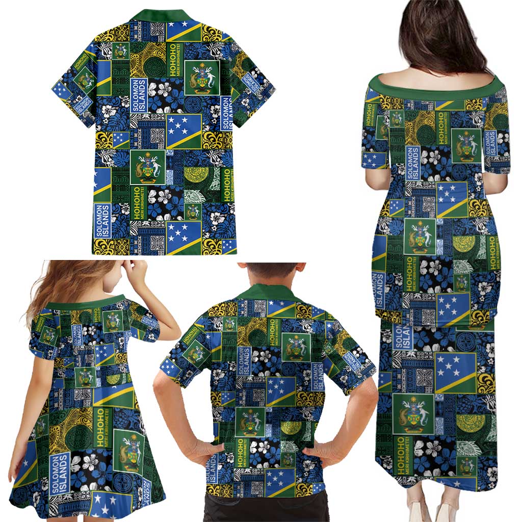 Solomon Islands Meri Kirihimete Family Matching Puletasi and Hawaiian Shirt Pacific Patchwork Xmas Vibes - Polynesian Pride
