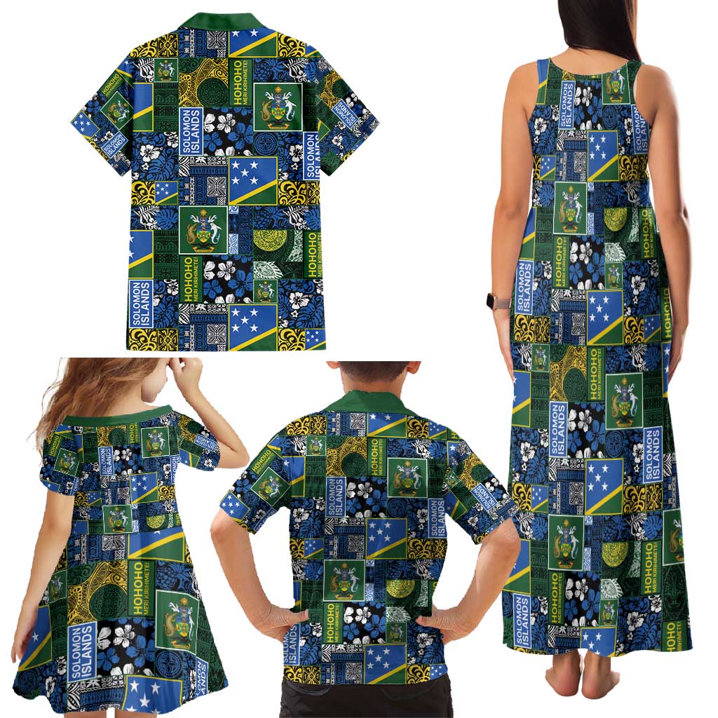 Solomon Islands Meri Kirihimete Family Matching Tank Maxi Dress and Hawaiian Shirt Pacific Patchwork Xmas Vibes - Polynesian Pride