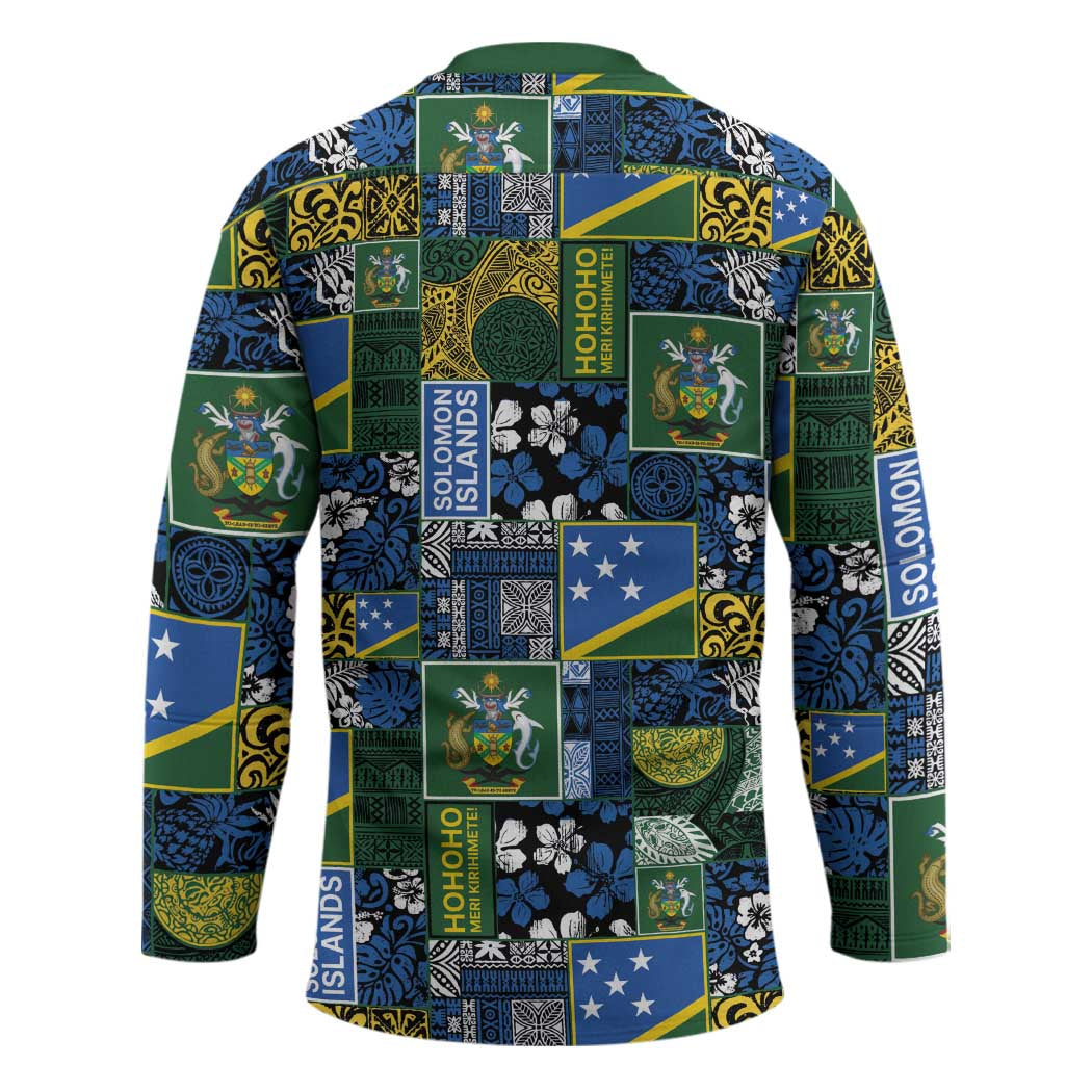 Solomon Islands Meri Kirihimete Hockey Jersey Pacific Patchwork Xmas Vibes - Polynesian Pride