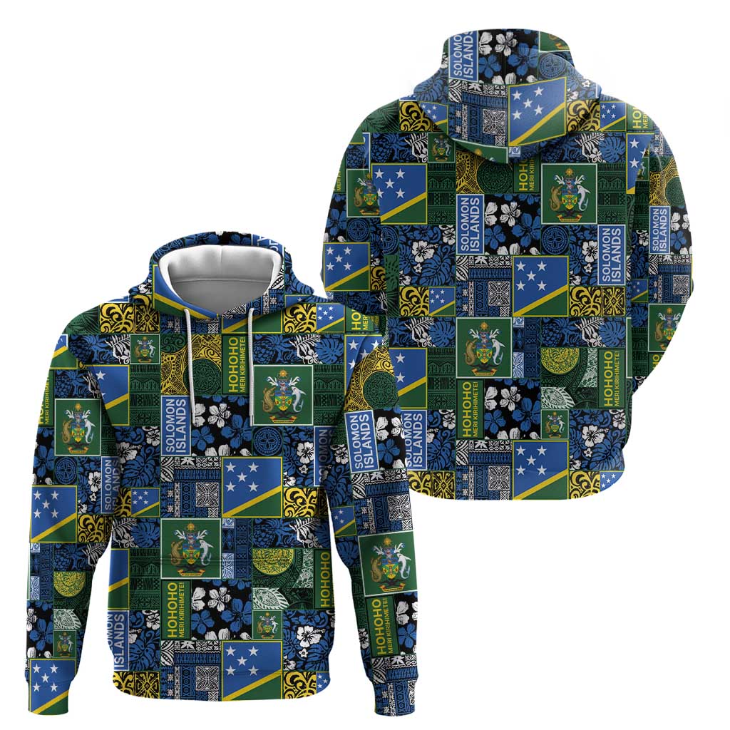 Solomon Islands Meri Kirihimete Hoodie Pacific Patchwork Xmas Vibes - Polynesian Pride