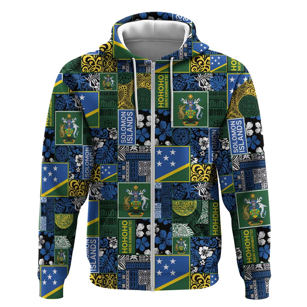 Solomon Islands Meri Kirihimete Hoodie Pacific Patchwork Xmas Vibes - Polynesian Pride