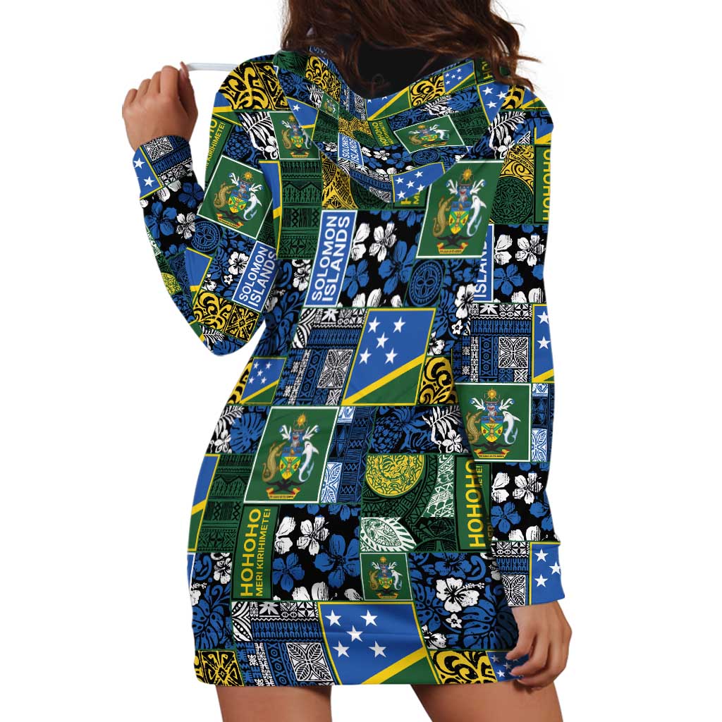 Solomon Islands Meri Kirihimete Hoodie Dress Pacific Patchwork Xmas Vibes - Polynesian Pride