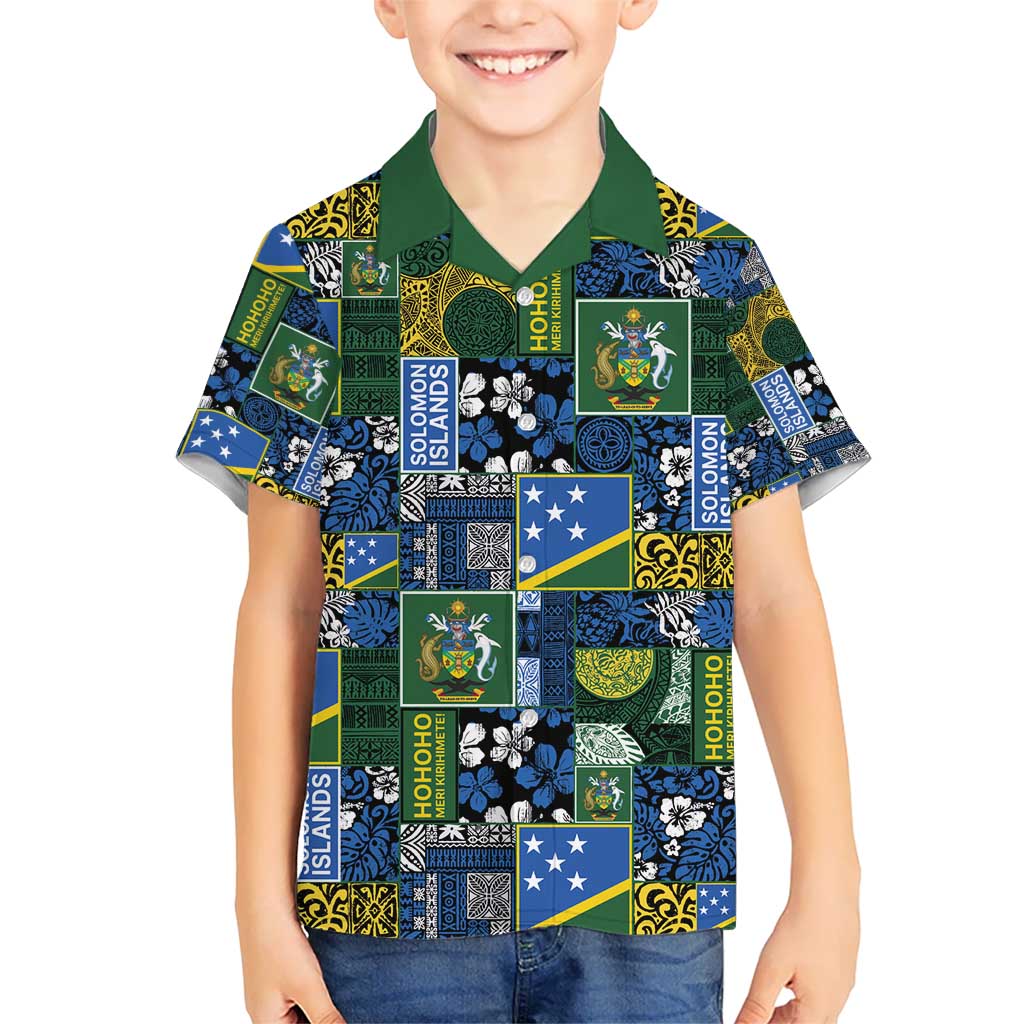Solomon Islands Meri Kirihimete Kid Hawaiian Shirt Pacific Patchwork Xmas Vibes - Polynesian Pride