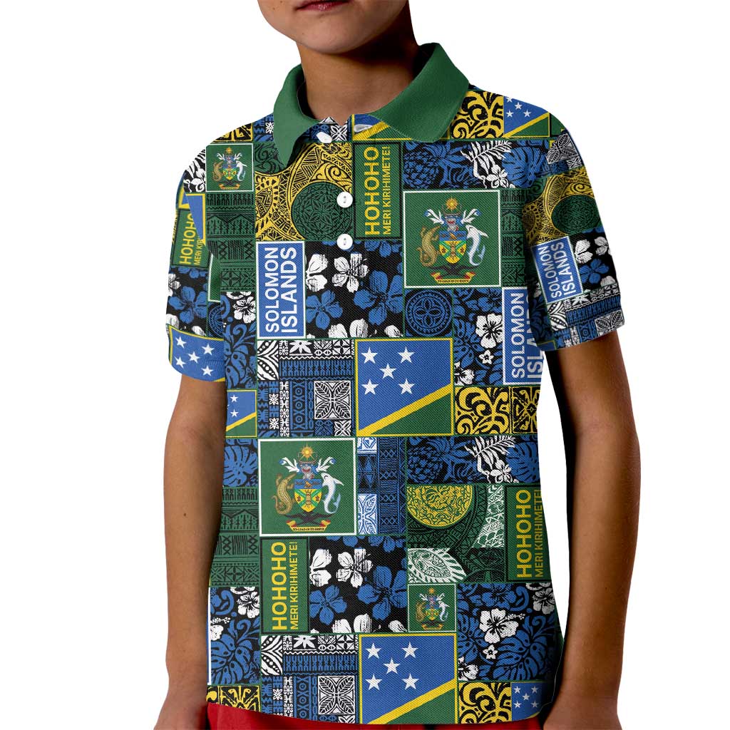 Solomon Islands Meri Kirihimete Kid Polo Shirt Pacific Patchwork Xmas Vibes - Polynesian Pride