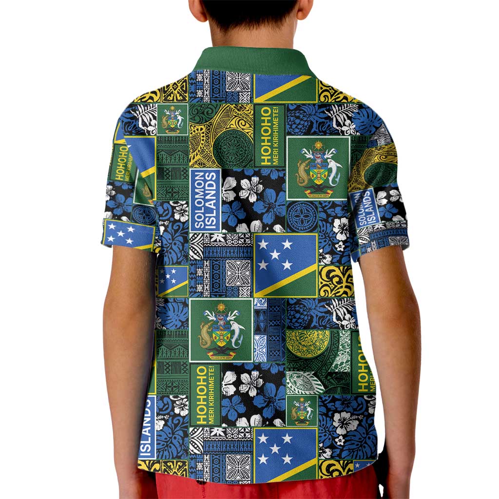 Solomon Islands Meri Kirihimete Kid Polo Shirt Pacific Patchwork Xmas Vibes - Polynesian Pride