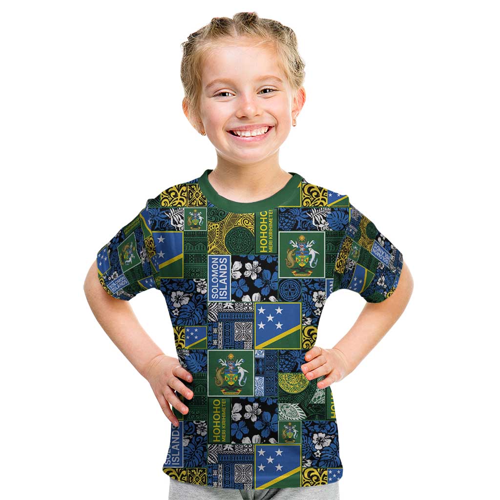 Solomon Islands Meri Kirihimete Kid T Shirt Pacific Patchwork Xmas Vibes - Polynesian Pride