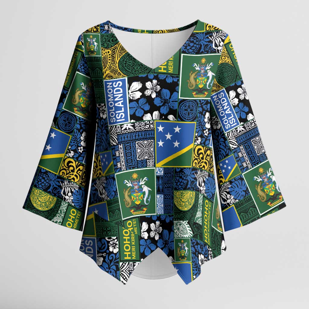 Solomon Islands Meri Kirihimete Kimono Sleeve Blouse Pacific Patchwork Xmas Vibes - Polynesian Pride