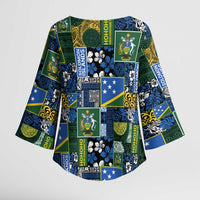 Solomon Islands Meri Kirihimete Kimono Sleeve Blouse Pacific Patchwork Xmas Vibes - Polynesian Pride
