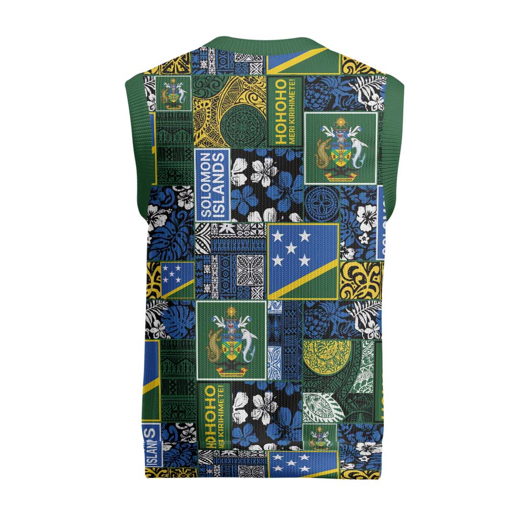 Solomon Islands Meri Kirihimete Christmas Knitted V-Neck Vest Pacific Patchwork Xmas Vibes - Polynesian Pride