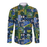 Solomon Islands Meri Kirihimete Long Sleeve Button Shirt Pacific Patchwork Xmas Vibes LT9 Unisex Blue - Polynesian Pride