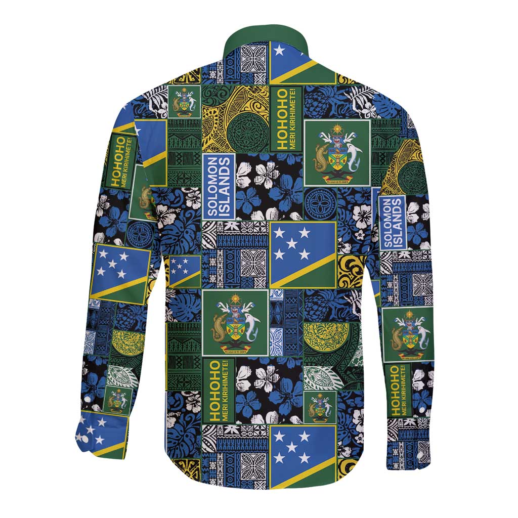 Solomon Islands Meri Kirihimete Long Sleeve Button Shirt Pacific Patchwork Xmas Vibes LT9 - Polynesian Pride