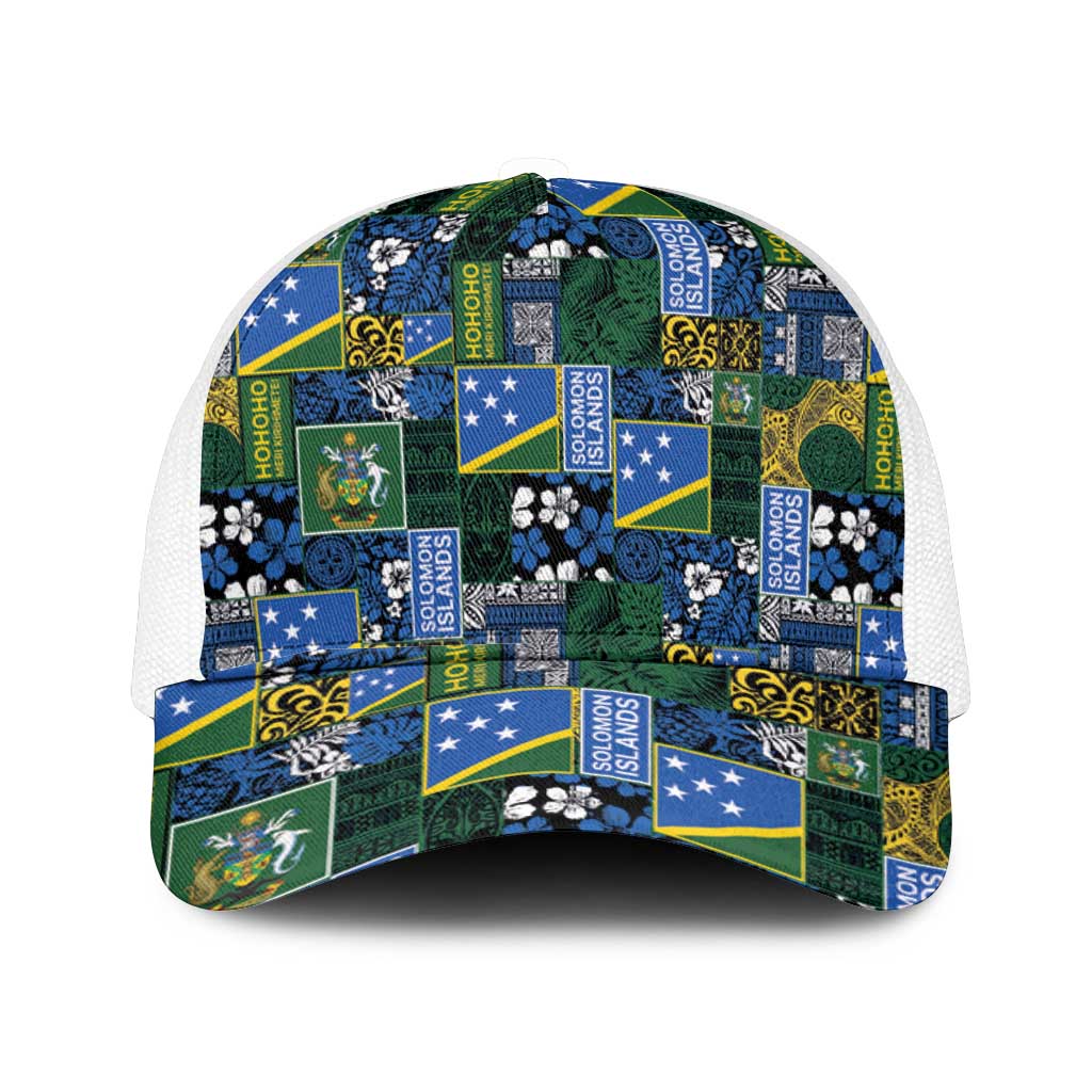 Solomon Islands Meri Kirihimete Mesh Trucker Cap Pacific Patchwork Xmas Vibes - Polynesian Pride