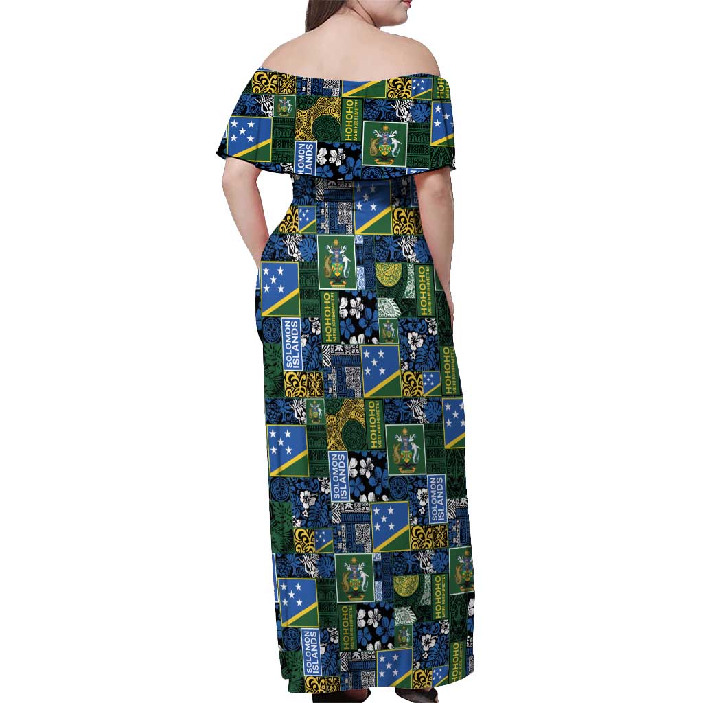 Solomon Islands Meri Kirihimete Off Shoulder Maxi Dress Pacific Patchwork Xmas Vibes - Polynesian Pride