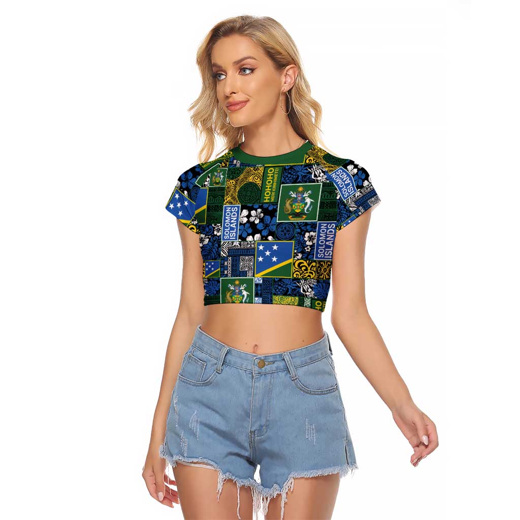 Solomon Islands Meri Kirihimete Raglan Cropped T Shirt Pacific Patchwork Xmas Vibes - Polynesian Pride