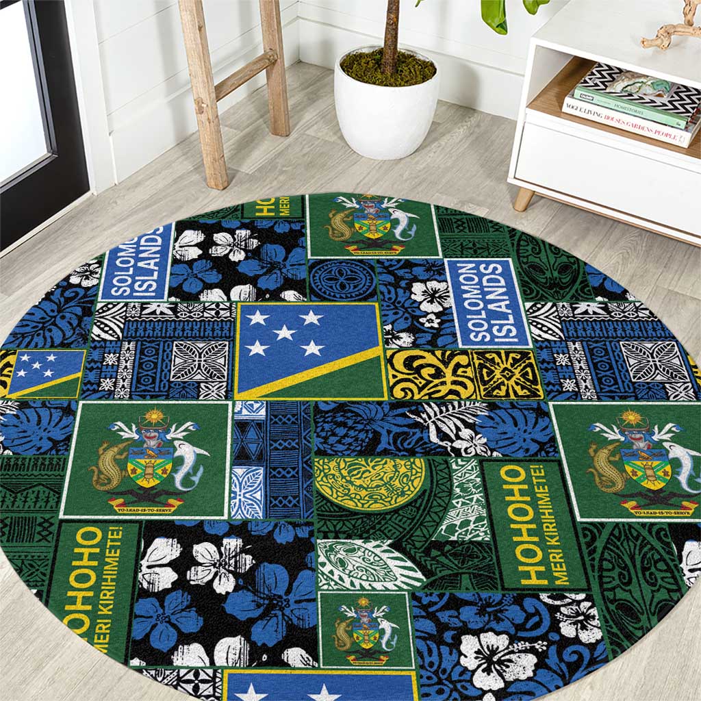 Solomon Islands Meri Kirihimete Round Carpet Pacific Patchwork Xmas Vibes LT9 Blue - Polynesian Pride