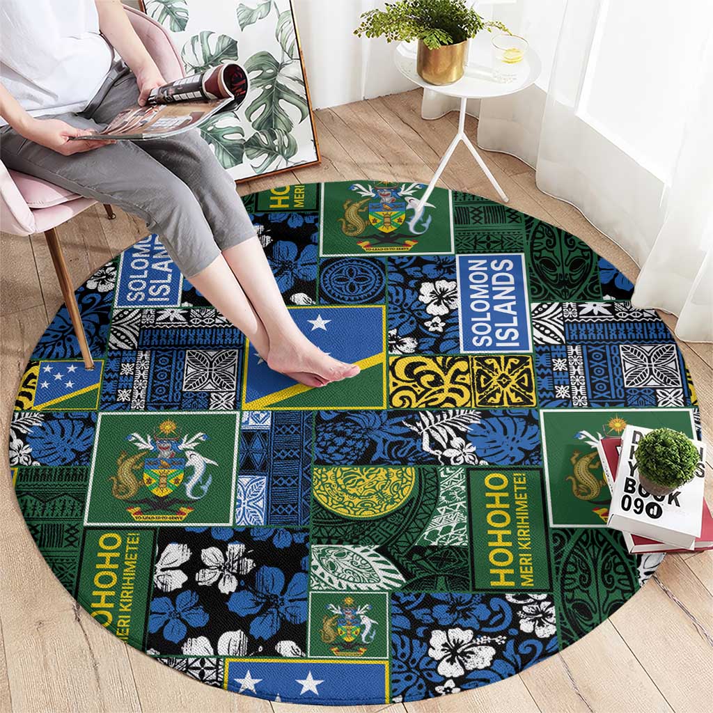 Solomon Islands Meri Kirihimete Round Carpet Pacific Patchwork Xmas Vibes LT9 - Polynesian Pride