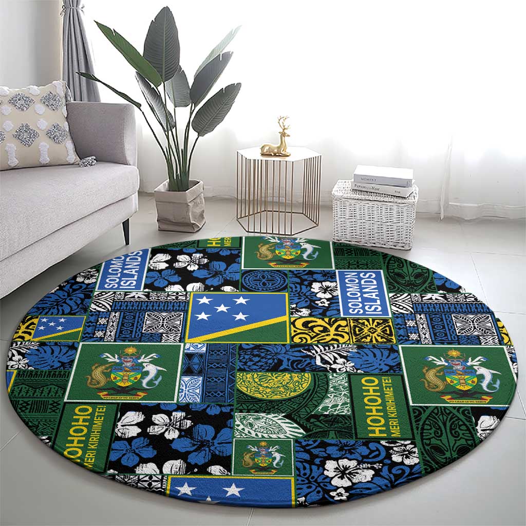 Solomon Islands Meri Kirihimete Round Carpet Pacific Patchwork Xmas Vibes LT9 - Polynesian Pride
