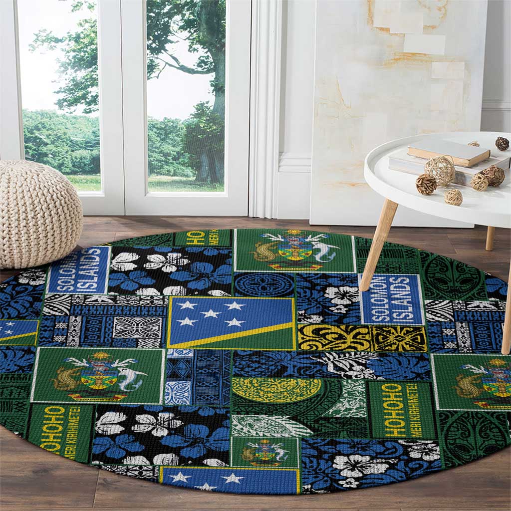 Solomon Islands Meri Kirihimete Round Carpet Pacific Patchwork Xmas Vibes LT9 - Polynesian Pride
