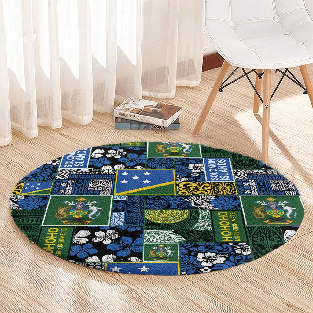 Solomon Islands Meri Kirihimete Round Carpet Pacific Patchwork Xmas Vibes LT9 - Polynesian Pride