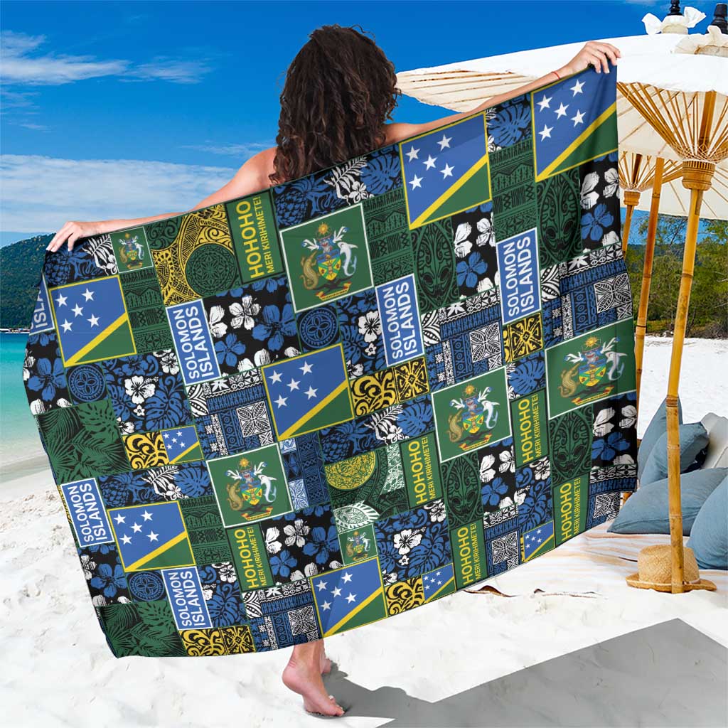 Solomon Islands Meri Kirihimete Sarong Pacific Patchwork Xmas Vibes LT9 One Size 44 x 66 inches Blue - Polynesian Pride