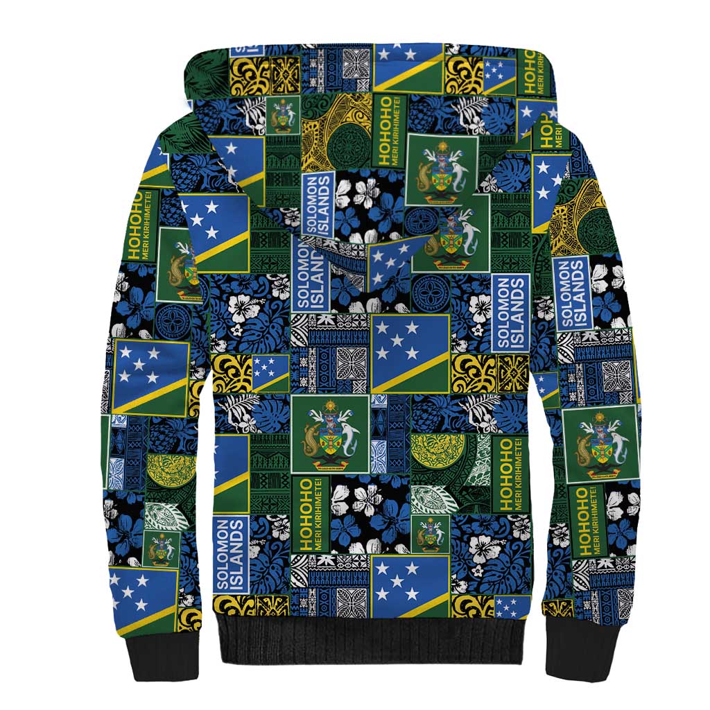 Solomon Islands Meri Kirihimete Sherpa Hoodie Pacific Patchwork Xmas Vibes - Polynesian Pride