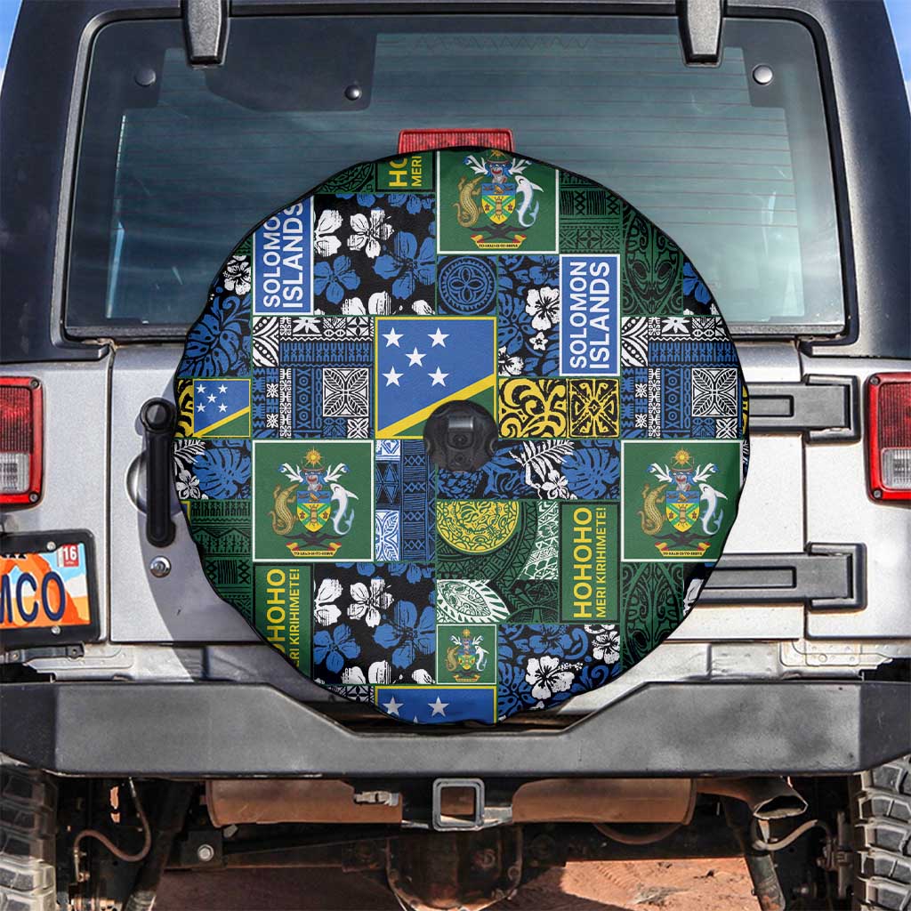 Solomon Islands Meri Kirihimete Spare Tire Cover Pacific Patchwork Xmas Vibes - Polynesian Pride