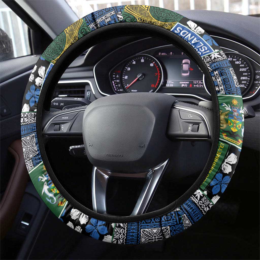Solomon Islands Meri Kirihimete Steering Wheel Cover Pacific Patchwork Xmas Vibes LT9 - Polynesian Pride