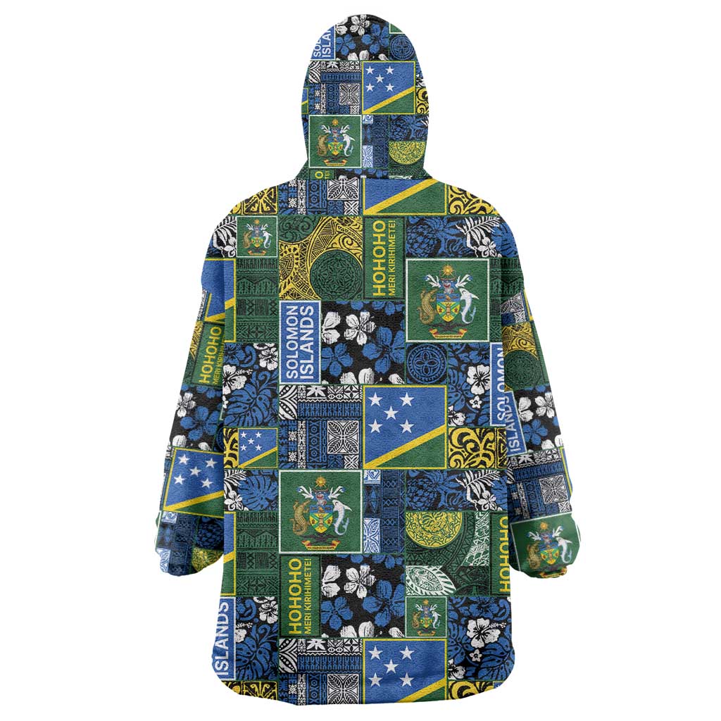 Solomon Islands Meri Kirihimete Wearable Blanket Hoodie Pacific Patchwork Xmas Vibes - Polynesian Pride