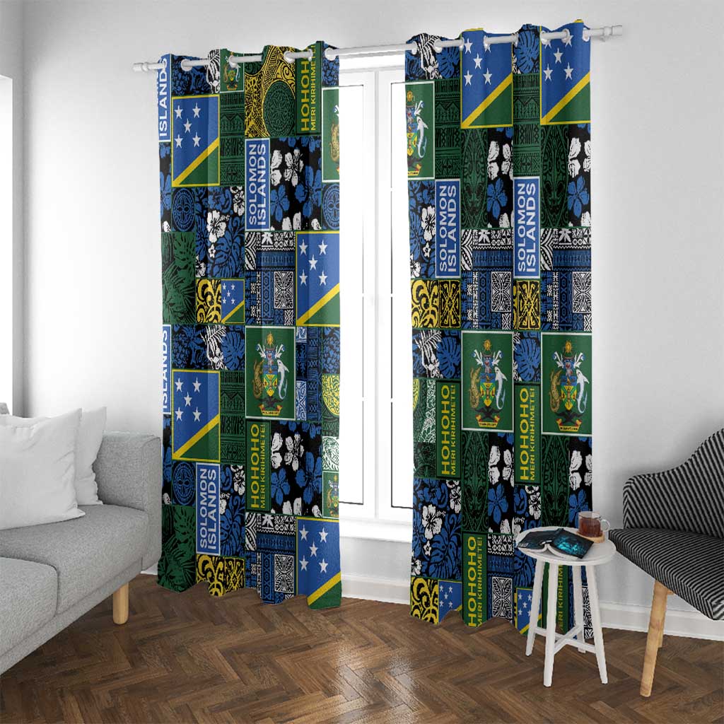 Solomon Islands Meri Kirihimete Window Curtain Pacific Patchwork Xmas Vibes - Polynesian Pride