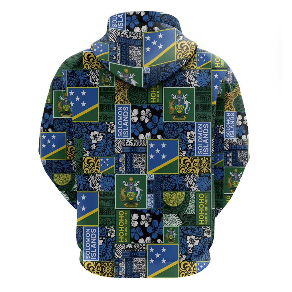Solomon Islands Meri Kirihimete Zip Hoodie Pacific Patchwork Xmas Vibes LT9 - Polynesian Pride
