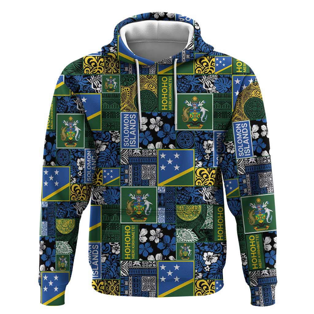 Solomon Islands Meri Kirihimete Zip Hoodie Pacific Patchwork Xmas Vibes LT9 Pullover Hoodie Blue - Polynesian Pride