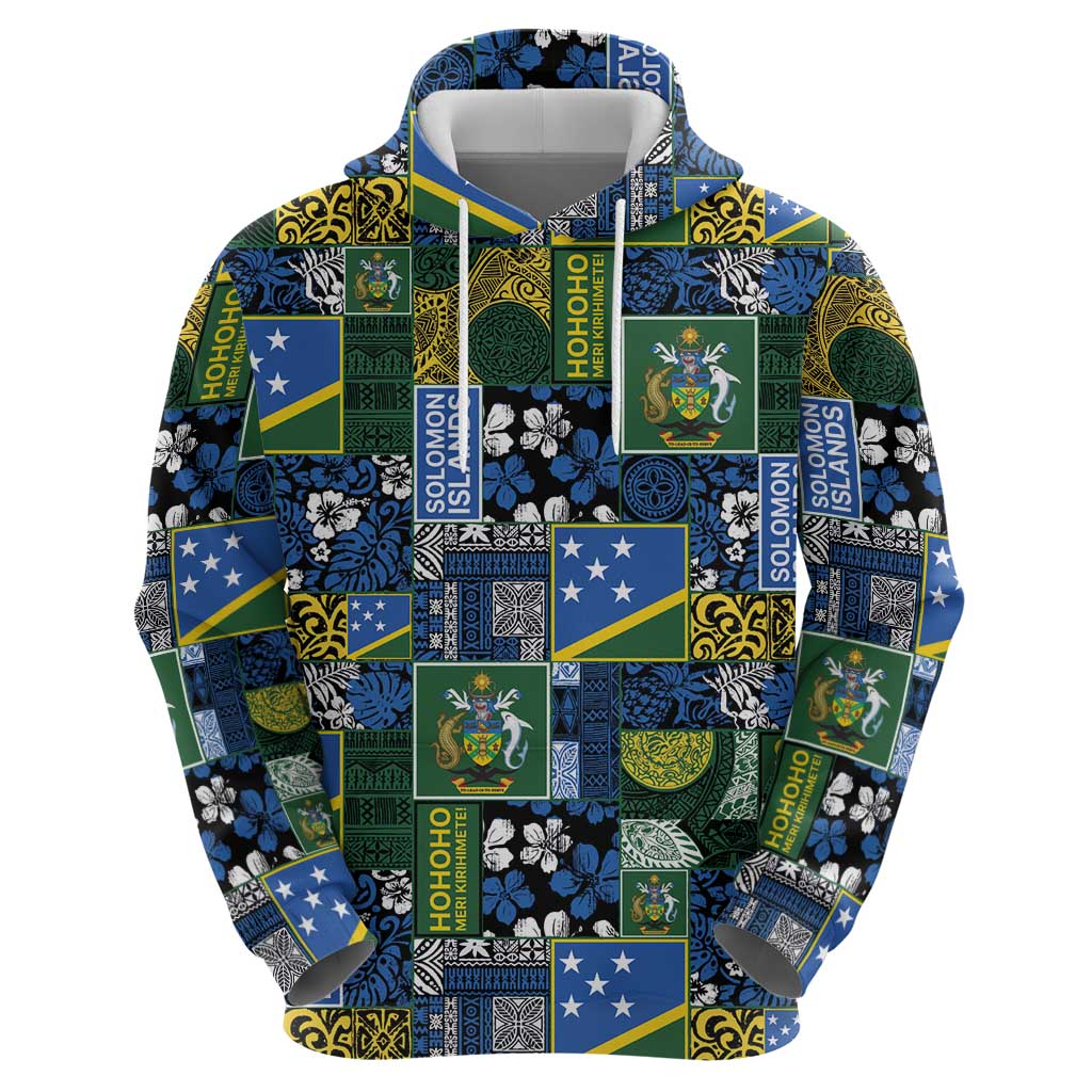 Solomon Islands Meri Kirihimete Zip Hoodie Pacific Patchwork Xmas Vibes LT9 - Polynesian Pride