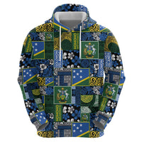 Solomon Islands Meri Kirihimete Zip Hoodie Pacific Patchwork Xmas Vibes LT9 - Polynesian Pride