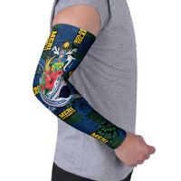 Solomon Islands Meri Kirihimete Arm Sleeves Funny Santa Riding Shark - Polynesian Pride
