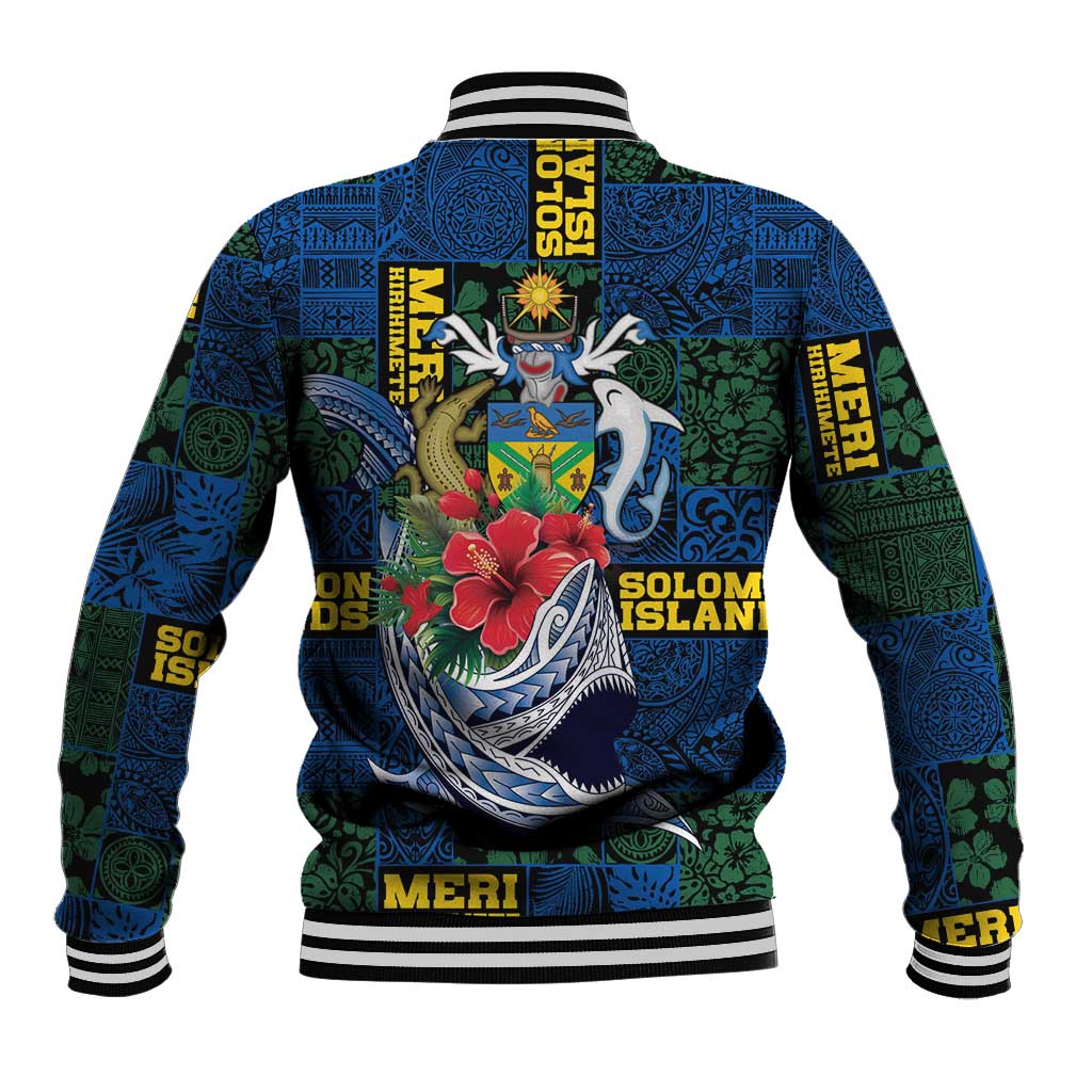 Solomon Islands Meri Kirihimete Baseball Jacket Funny Santa Riding Shark LT9 - Polynesian Pride