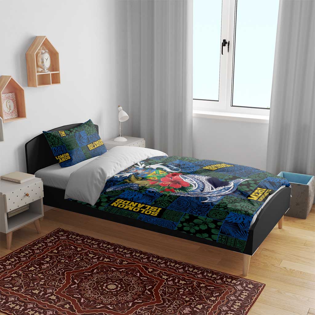 Solomon Islands Meri Kirihimete Bedding Set Funny Santa Riding Shark - Polynesian Pride