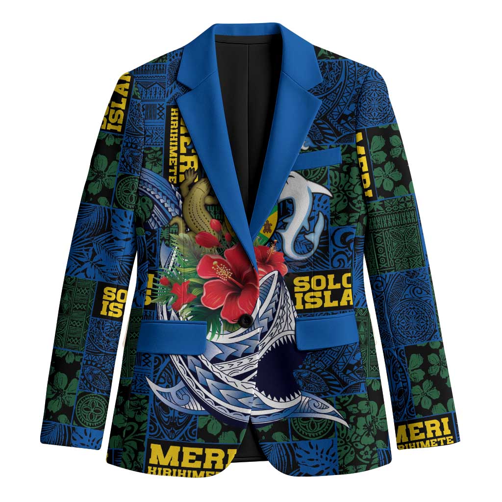 Solomon Islands Meri Kirihimete Blazer Funny Santa Riding Shark - Polynesian Pride