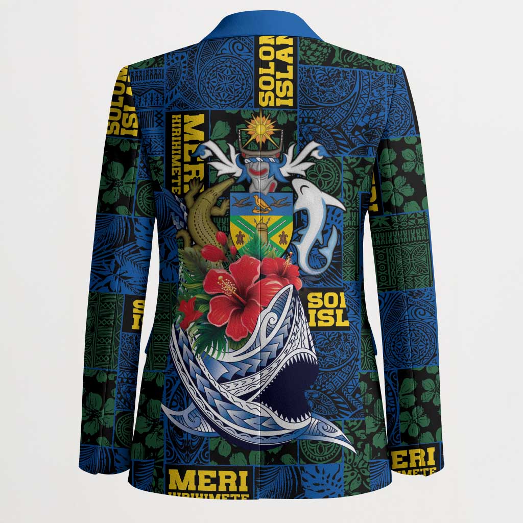 Solomon Islands Meri Kirihimete Blazer Funny Santa Riding Shark - Polynesian Pride