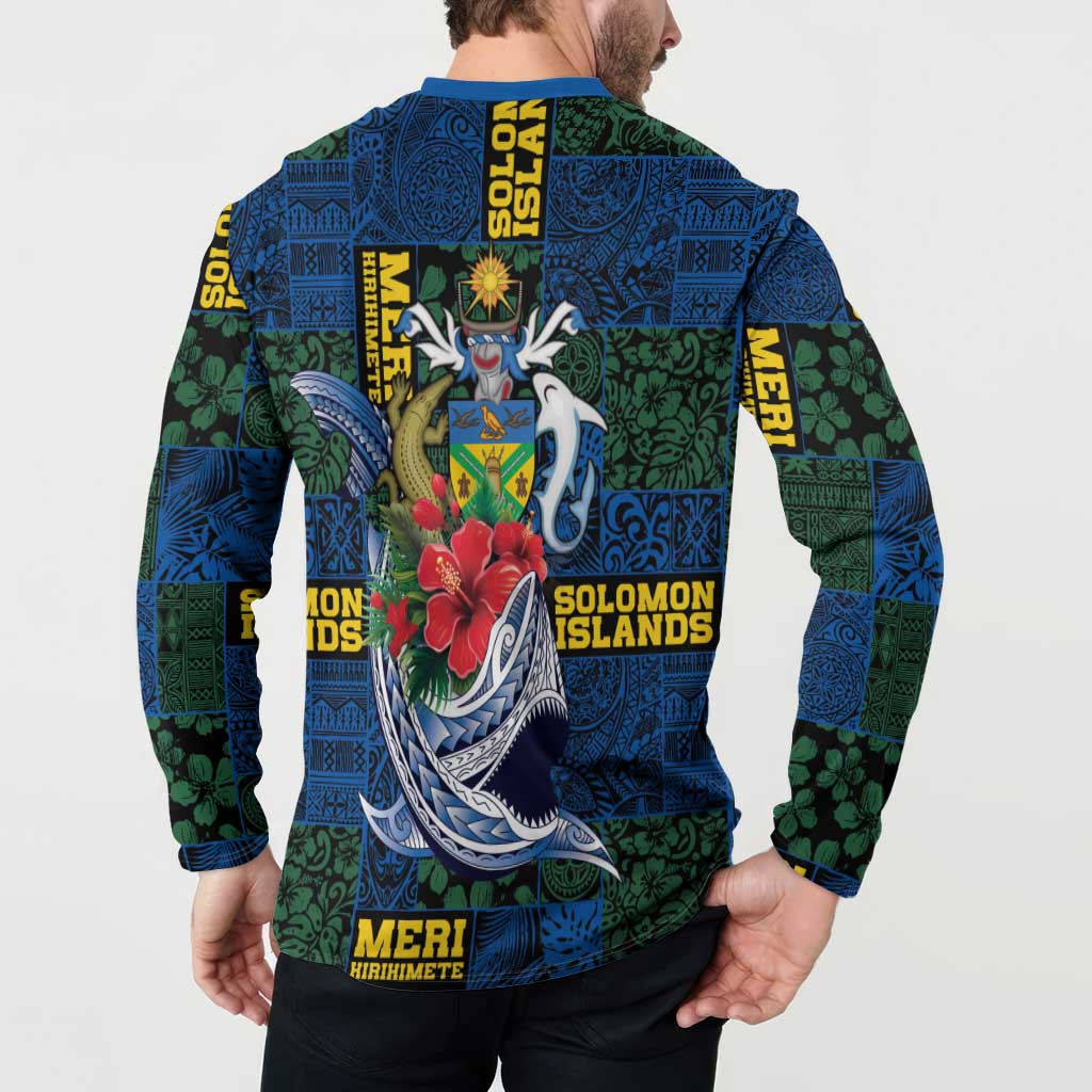 Solomon Islands Meri Kirihimete Button Sweatshirt Funny Santa Riding Shark - Polynesian Pride