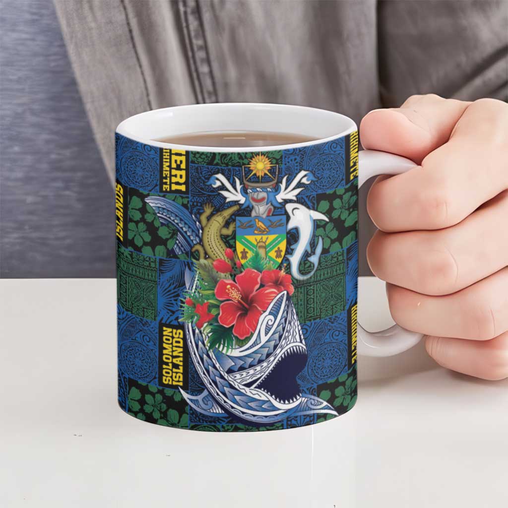 Solomon Islands Meri Kirihimete Ceramic Mug Funny Santa Riding Shark - Polynesian Pride