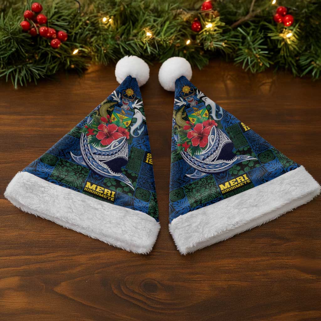 Solomon Islands Meri Kirihimete Christmas Santa Hat Funny Santa Riding Shark - Polynesian Pride