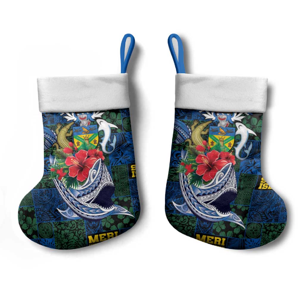 Solomon Islands Meri Kirihimete Christmas Stocking Funny Santa Riding Shark - Polynesian Pride