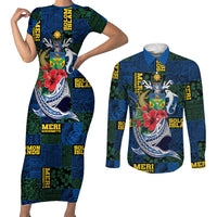 Solomon Islands Meri Kirihimete Couples Matching Short Sleeve Bodycon Dress and Long Sleeve Button Shirt Funny Santa Riding Shark LT9 Blue - Polynesian Pride