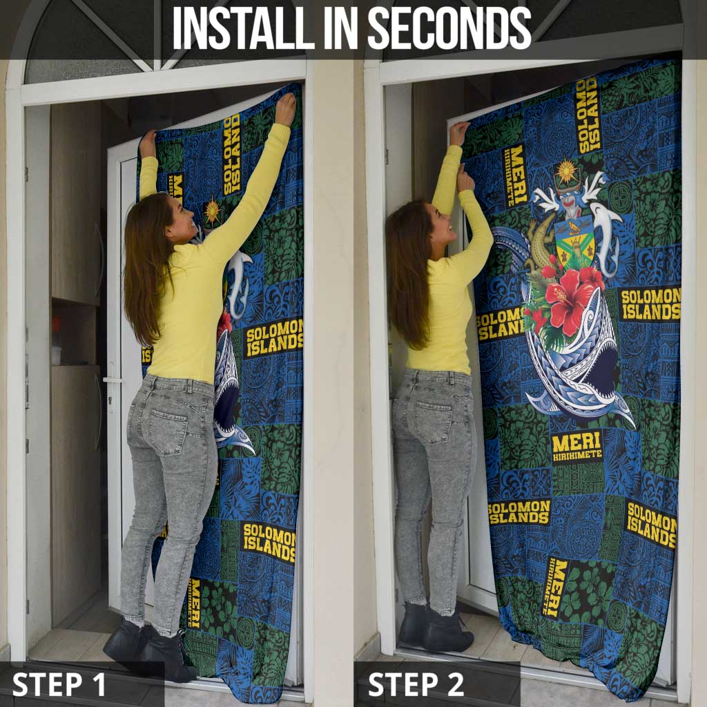 Solomon Islands Meri Kirihimete Door Cover Funny Santa Riding Shark - Polynesian Pride