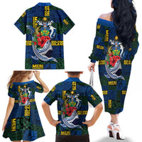 Solomon Islands Meri Kirihimete Family Matching Off The Shoulder Long Sleeve Dress and Hawaiian Shirt Funny Santa Riding Shark - Polynesian Pride