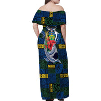 Solomon Islands Meri Kirihimete Family Matching Off Shoulder Maxi Dress and Hawaiian Shirt Funny Santa Riding Shark - Polynesian Pride